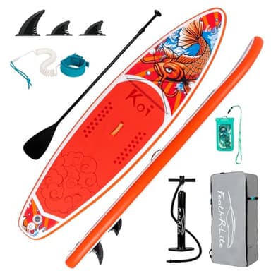 FunWater Gonfiabile Stand Up Paddle Board Paddleboard Con Accessori Paddleboard Zaino, Pompa A Mano, Guinzaglio, 3 Pinne Staccabili, Pagaia Galleggiante Regolabile
