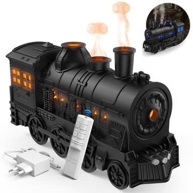 Jeebel Diffusore di Oli Essenziali 300 ml Fiamma Diffusore a Forma di Treno, Effetto Fiamma, Telecomando, Spina UE - Mini Umidificatore a Nebbia Fredda per Camera Letto e Ufficio Aromaterapia