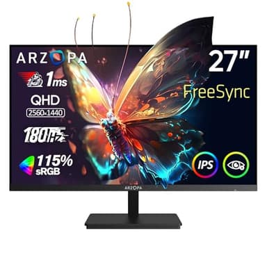 ARZOPA Monitor Gaming 27 Pollici 180Hz 2K QHD IPS 2560x1440 Schermo PC Gaming 1ms 115% sRGB, Eye Care, Compatible G-Sync, AMD FreeSync, Display Port1.4, HDMI 2.0, TYPE-C