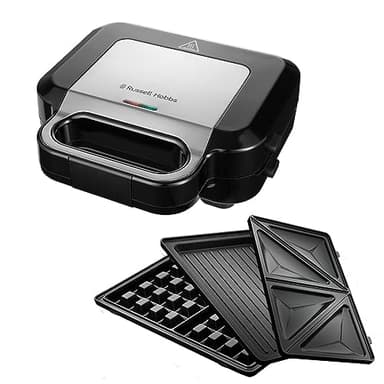 Russell Hobbs Piastra Elettrica a Contatto Multifunzione 3 in 1 -Sandwich, Waffle Maker, Griglia a Contatto - Lavabile in lavastoviglie; Piastre extra profonde Antiaderenti, no BPA; Creations 26810-56