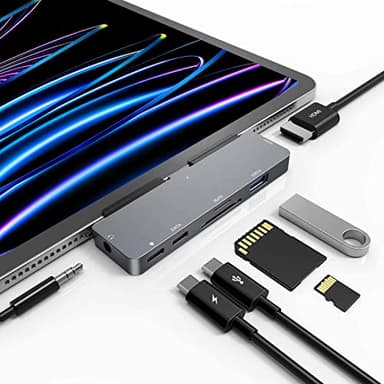 RREAKA Hub USB C per iPad Pro, adattatore 7 in 1 per iPad Pro M4 M2 M1 Docking station per iPad Air 13/12,9/11 pollici con HDMI 4K, lettore di schede SD/TF, USB 3.0, jack cuffie da 3.5mm, Accessori