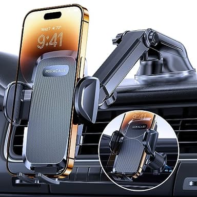 Miracase Supporto Universale per Telefono Auto [Potente Ventosa] Porta Cellulare Doppio Gancio Metallico per Cruscotto Parabrezza e Presa d'Aria Automobile Adatto Smartphone Universale
