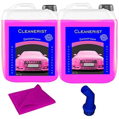 Cleanerist 2 x 5 litri Snow Foam PINK I concentrato | Shampoo per auto anche per roulotte e caravan | lavaggio auto I Foamer I schiuma attiva I con beccuccio e panno in microfibra