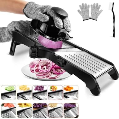 MASTERTOP Mandolina Cucina Regolabile in Inox, Mandolina Affettatrice Professionale con Lama Affilata Integrata, Mandoline Giapponese con Diversi Spessori per Affettare, Julienne e Cialdare