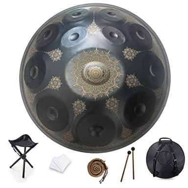 12 note Handpan da 22 pollici, re minore 432 Hz strumento a percussione tamburo d'acciaio, performance musicale mandala strumento musicale curativo fatto a mano regalo nero