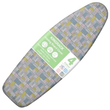 KINGRACK Copriasse da Stiro con Imbottitura Extra Spessa da 7 mm, 100% Cotone, Facile da Montare, per Proteggere l'asse da Stiro Fino a 134 x 45 cm, Righe