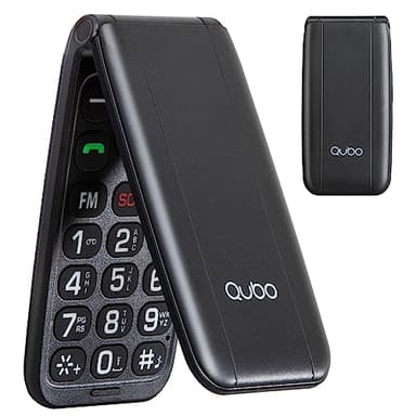 Qubo Flip Telefono per anziani GSM, Cellulare per anziani, Display da 2,4'', Volume alto,Funzione SOS, Supporto Dual SIM,Chiamata rapida, Radio FM, Torcia elettrica,Nero