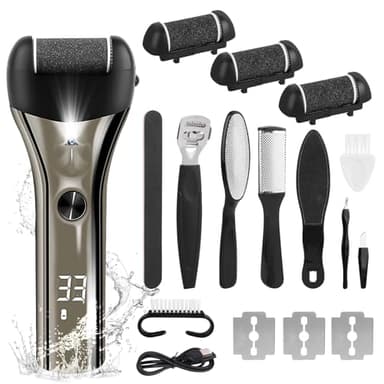 Pedicure Elettrico Set Cura del Piede con 3 Rulli di Ricambio,IPX7, impermeabile, con Indicatore LED e Luce,Set Pedicure Professionale Elettrico