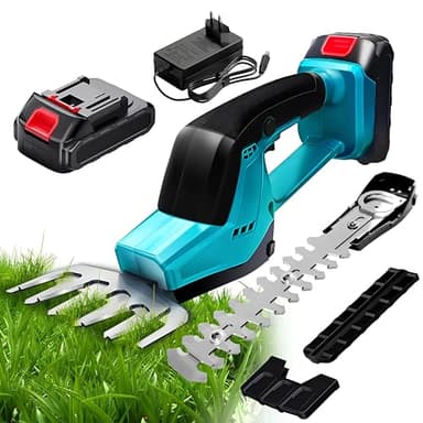 KingSom Tagliasiepi a Batteria, Tagliasiepi Elettrico e Tosaerba 2 in 1, 21 v Forbici Tagliaerba a Batteria e Caricabatteria, Taglia Siepi da Giardino: 35 cm (Rifilasiepi) / 13 cm (per Erba)