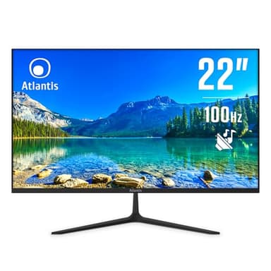 ATLANTIS Monitor 22 pollici, schermo 22" VA 100Hz, Full HD 1920x1080, VGA HDMI, MULTIMEDIALE, FreeSync, Uscita Audio/Cuffie inclinabile, risposta 5ms, Contrasto 3000:1, Angolo 178/178, Cavo HDMI 1,5m