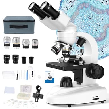 MAXLAPTER Microscopio binoculare composto 40X-1000X per adulti, bambini e studenti, microscopio con illuminazione a doppio LED e palcoscenico meccanico a due strati