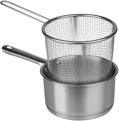 MGE - Pentolino Friggitrice con Cestello in Acciaio Inox - Padella Friggitrice con Cestello - Pentola per Friggere - Ø 16 cm