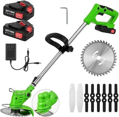 Decespugliatore Elettrico a Batteria con 2 Batterie 36V | Tagliabordi Leggero e Potente per Giardino | Lama Regolabile, Silenzioso, Facile da Usare