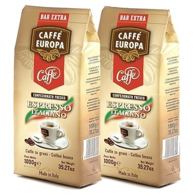 Caffe Europa in Grani - Caffè in Grani a Tostatura Artigianale, Caffe Cremoso dal Gusto Intenso, Miscela Bar Extra 50% Arabica - 50% Robusta, Caffè in Grani 1Kg, 2 Confezioni