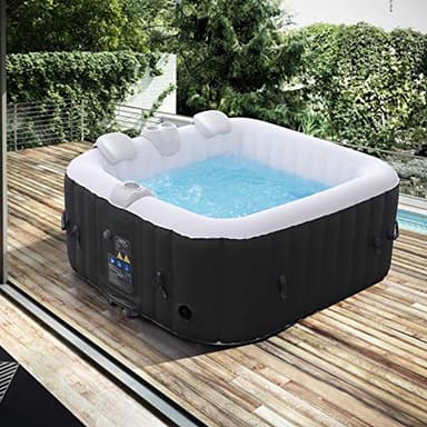 Arebos Vasca idromassaggio gonfiabile | 154x154 cm | per interni ed esterni | 4 persone | 100 ugelli massaggianti | 600 Litri | incl. copertura