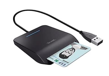 Trust Primo Lettore di Smart Card, DNI, Conforme con FIPS 201, FIPS TAA e ISO 7816 Classe A, B, C, Cavo di 100 cm, USB Plug & Play, Nero