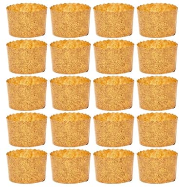 Stampo Mini Panettone 80 gr - 20 Stampi per Panettoncino, Pirottini Panettone Professionale, Carta Naturale di Pura Cellulosa ad Alta Densità, Forme Cottura per Panettoni, Resistente al Calore 200°C