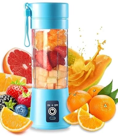 Mf ArtShop Frullatore Portatile USB Mini 380 ml, 6 Lame in Acciaio, Bicchiere di Miscelazione, per Succhi, Frullati, Smoothie, Frappe, Viaggio, Ufficio, Palestra, Famiglia, Blu