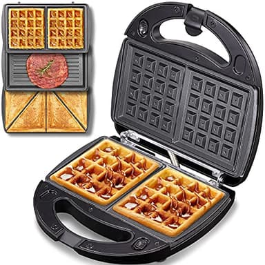 Waffles piastra 3 in 1 Yabano, 800W tostapane per toast, piastra waffles e pancake, con 3 tostiera piastre removibili, Indicatori Luminosi, Rivestimento Antiaderente