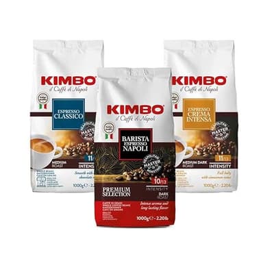 Set Degustazione Caffè Kimbo in grani: Classico, Espresso Napoli e Crema Intensa 1 kg x 3