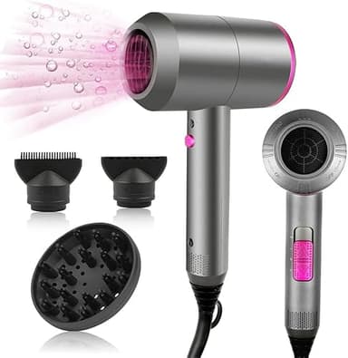 CASAMAA Asciugacapelli Professionale Ionico Phon Capelli AC Motore Phone Capelli con 3 Impostazioni di Calore, Tasto Aria Fredda con 1 Diffusore e 2 Concentratori per Molte Acconciature (Grigio)