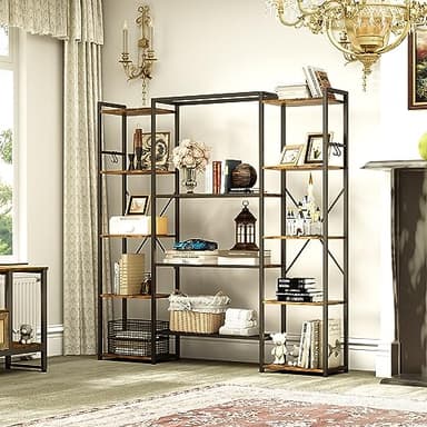 YITAHOME Scaffale, Libreria industriale con 13 ripiani, Scaffale da pavimento, Libreria in legno e struttura in metallo, Scaffale espositivo, per soggiorno, ufficio domestico, Marrone Vintage