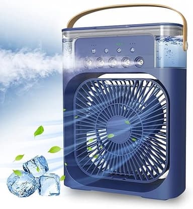Ventilatore portatile per condizionatori d'aria, con alimentazione USB, umidificatore a 7 LED, piccolo a 3 velocità, ventilatore di raffreddamento ultra silenzioso per famiglia, viaggi, ufficio