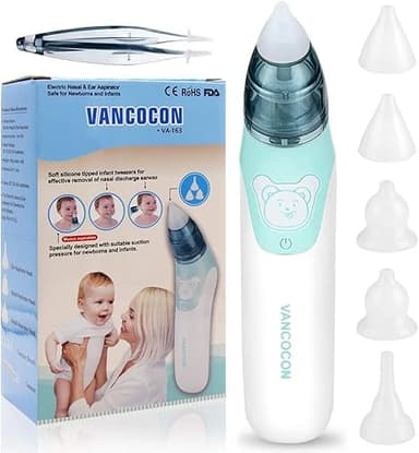Fengyang® Aspiratore nasale per neonati, aspiratore nasale, ventosa elettrica per la pulizia del naso del bambino e rimozione del cerume, 5 ugelli riutilizzabili, silicone e lavabile riutilizzabile