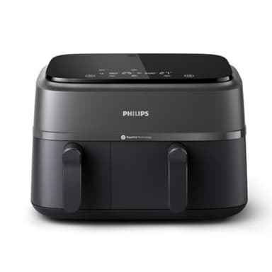 Philips Dual Basket Air Fryer - Cottura sana, veloce e versatile, Friggitrice ad aria con Doppio Cestello da 9L, Touchscreen, design a 2 cestelli con doppia resistenza e termostasti separati(NA350/00)