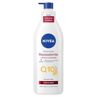 NIVEA Q10 Crema Corpo Rassodante + Extra Nutriente 400 ml, Crema rassodante corpo con Coenzima Q10 Puro e Olio di Argan 100% organico, Crema idratante corpo 72h per pelle matura e molto secca