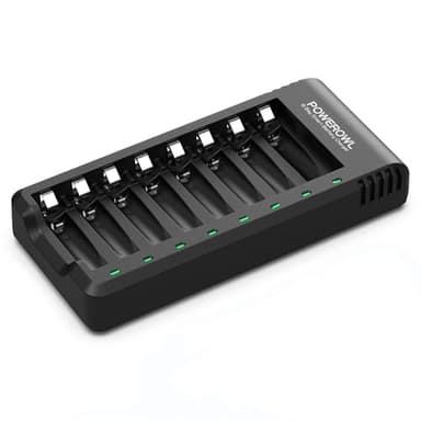POWEROWL AA AAA Caricabatterie per Pile Ricaricabili 8 Slot Indipendente Ni-MH Ricaricabili Caricabatterie con Indicatore LED (Senza Adattatore)
