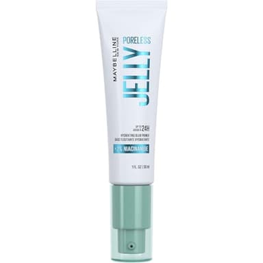 Maybelline New York Primer Idratante, Rende la Pelle Uniforme e Idratata per 24H*, Pori Meno Visibili e Lucidità Ridotta, Non Unge la Pelle, Arricchito Con Niacinamide, Poreless Jelly Primer, 30 ml