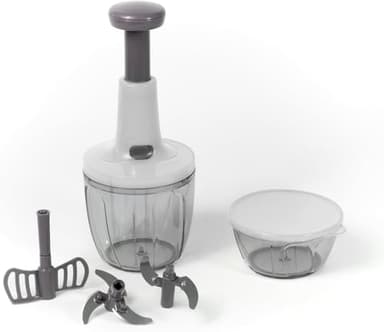 Mixer Trita Verdure - Tritatutto da Cucina con Lame in Acciaio Inox - Senza Corrente o Batterie - doppio Contenitore Incluso (white)