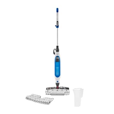 Shark Klik N 'Flip Steam Mop, Scopa a Vapore Manuale, Cavo 6 m, per Pavimenti Duri, 2 Panni Lavabili, Serbatoio Capacità di 375 ml, Riscaldamento in 30 Secondi, Bianco/Blu, S6001EU