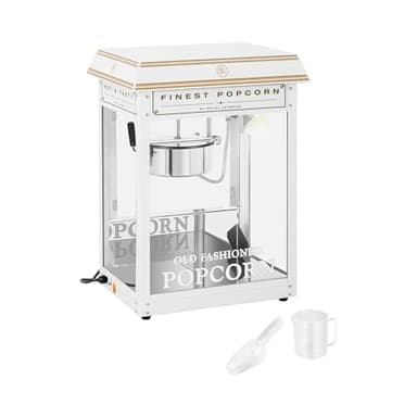 Royal Catering Macchina Per Pop Corn Professionale Macchina Per Fare Pop-Corn RCPS-WG1 (Bianca/Dorata, 1500 W, 5 kg/h, Con Accessori)