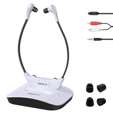 SIMOLIO Cuffie Wireless per TV Senza Fili SM-824D1, Cuffie TV wireless digitali per anziani, con batteria di ricambio e microfono, con TONE e Balance, portata di 100 piedi, nessun ritardo audio