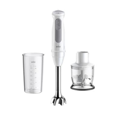 Braun MultiQuick 5 MQ50.201M, Minipimer con 5 ANNI DI ASSISTENZA, Tecnologia PowerBell Plus, Asta in Acciaio Inox, Tritatutto 350ml e Bicchiere 600ml, 1000W, nuovo modello, Bianco