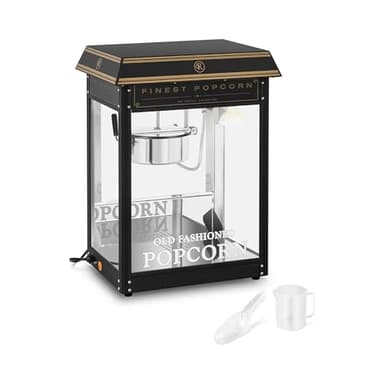 Royal Catering Macchina Per Pop Corn Professionale (Nera/Dorata, 1500 W, 5 kg/h, Con Accessori) Macchina Per Fare Pop-Corn