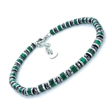 SAGA GIOIELLI® Bracciale Uomo Rondelle Pietre Dure Acciaio (GIADA VERDE E CRISTALLI)