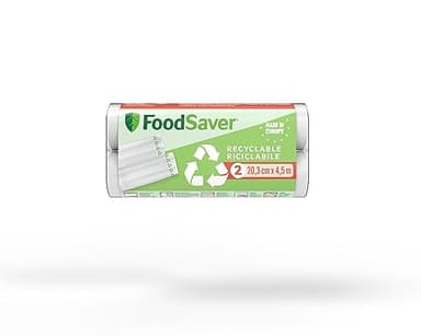 FoodSaver FSR2002X-01, Rotolo Termosigillabile 100% Riciclabile per Macchina Sottovuoto Alimenti, Lavabile, Durevole, Resistente alle Forature/Strappi, senza BPA, 20cm x 4.5m, 2 Pezzi