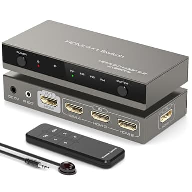 VEDINDUST Switch HDMI 4 In 1 Out 4K@60Hz Sdoppiatore HDMI 2.0 con Alimentatore e telecomando Supporta HDCP 2.2 18Gbps Compatibile con monitor HDTV PS5 Xbox