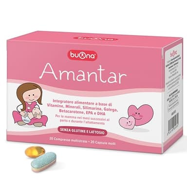 Buona Amantar, Integratore Alimentare per la Mamma Nei Mesi Successivi al Parto e Durante L'Allattamento, a Base di Vitamine, Minerali, Silimarina, Galega, Betacarotene, EPA e DHA