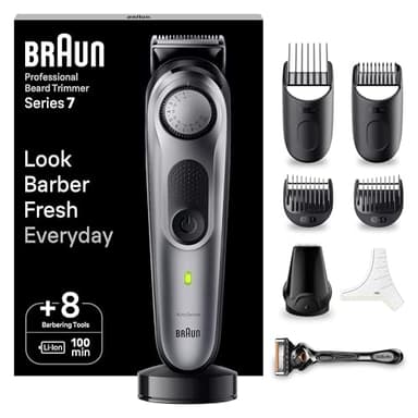 Braun Series 7 RASOIO ELETTRICO BARBA Con lama barba Problade, REGOLABARBA UOMO 40 Lunghezze, Accessori Da Barbiere, Base Di Ricarica, Custodia, BT7420 Nero/Verde Elettrico