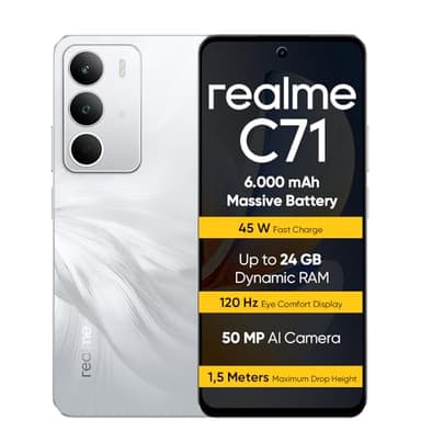 realme C71 Smartphone 6+128 GB, Batteria da 6.000 mAh, Ricarica rapida da 45 W, Display con comfort visivo da 120 Hz, White