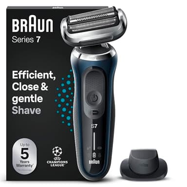 Braun Series 7 Regolabarba Uomo, Rasoio Elettrico Barba, Rifinitore Di Precisione EasyClick, 360° Flex, Wet&Dry, Ricaricabile, Custodia da Viaggio, Senza Fili, Idea Regalo, 71-B1200s Blu