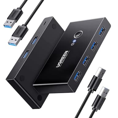 UGREEN 4 Porte Switch USB 3.0 2 Ingressi e 4 Uscite Commutatore con 2 Cavi per la Condivisione di Tastiera, Mouse, Unità Flash, Hard Disk, Stampanti, Scanner ecc