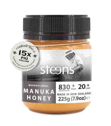 Steens Miele di Manuka - MGO 830+ - Puro Miele Manuka grezzo 100% certificato UMF 20+ - Invasettato e sigillato in Nuova Zelanda - Manuka Honey - 225 g