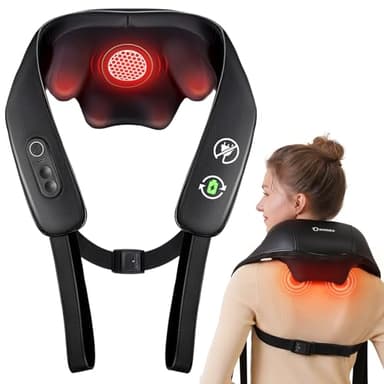 KNQZE® Massaggiatore cervicale senza fili, Massaggiatore schiena e collo ricaricabile, Massaggiatore shiatsu 4D con impastamento profondo, Riscaldamento al grafene potenziato, Regalo festa della mamma