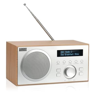 August MB420 Radio DAB FM Bluetooth Legno con Lettore MP3, Stazione Plus Elettrica VHF Digitale RDS Hifi, doppia Sveglia, per Casa Ufficio Officina Lavoro, Uscita Aux - Design scandinavo