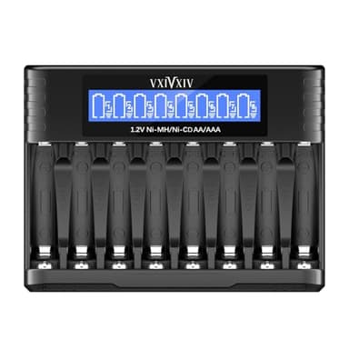 VXIVXIV Ni-MH AAA AA Caricabatteria, 8 Slot Caricabatteria Ni-MH AA AAA Batteria